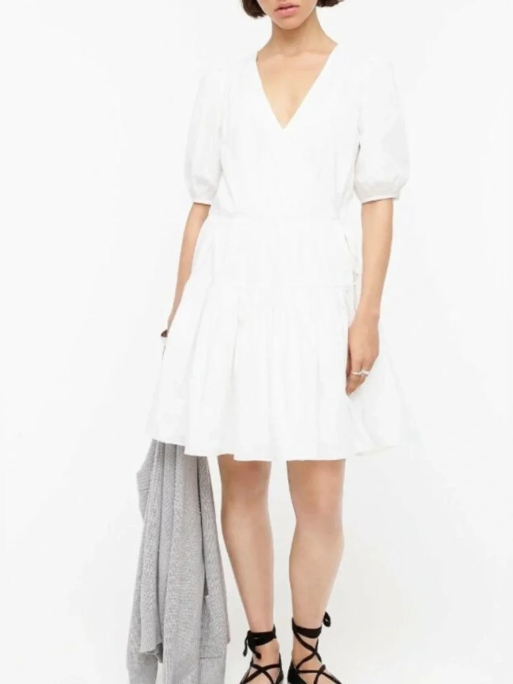 J. Crew Poplin Wrap Dress White Cotton Cottagecore Size PS NWT